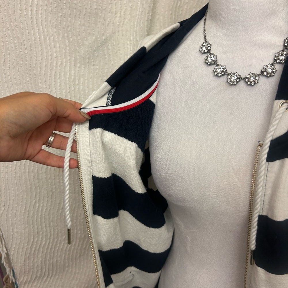 Tommy Hilfiger Striped Zip Up Sweatshirt XL Blue White Y2K Streetwear - Picture 5 of 15